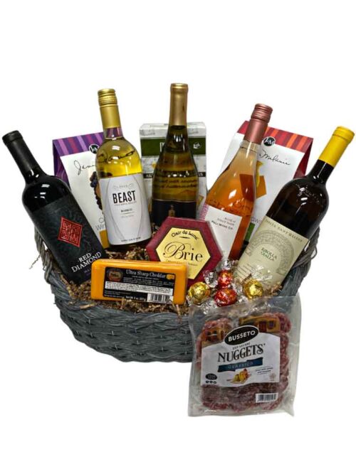 5 Bottle Wine & Cheese Basket